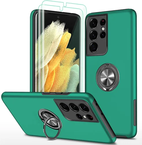 Vista 9 de Funda para Samsung Galaxy S21 Ultra, con protector de pantalla de TPU flexible autorreparable, 2 unidades, grado militar, doble a prueba de golpes