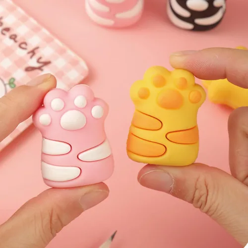 Vista 4 de 3 sacapuntas de dibujos animados con garra de gato, sacapuntas manuales pequeños, sacapuntas de PVC Kawaii, papelería, suministros de oficina