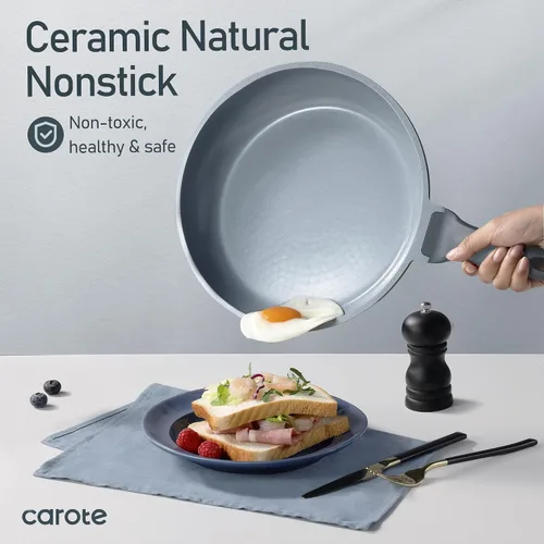 Vista 3 de CAROTE Juego de 14 piezas de utensilios de cocina de cerámica, juego de ollas y sartenes antiadherentes con revestimiento cerámico, juegos de cocina