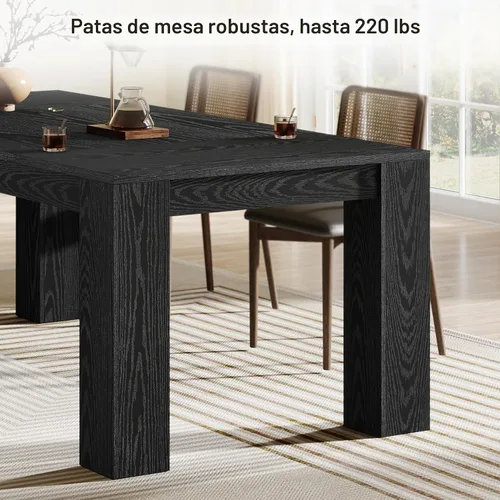 Vista 7 de Tribesigns Mesa de comedor de 63 pulgadas para 4 a 6, mesa rectangular de cocina, mesa de comedor de madera negra para cocina del hogar, comedor