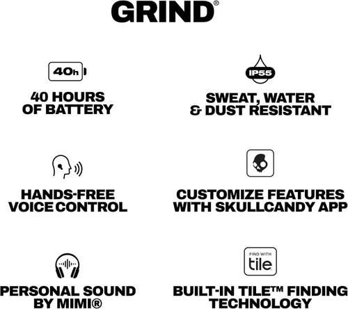 Vista 9 de Skullcandy Grind Auriculares Inalámbricos, Auriculares Bluetooth, Hasta 40 Horas de Batería, Ajuste de Aislamiento de Ruido, Micrófono para iPhone