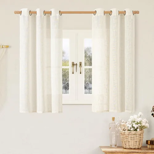 Vista 217 de LAMIT Cortinas de lino marrón caramelo para sala de estar, 84 pulgadas, de lino sintético, texturizado, filtrante de luz, paneles de privacidad