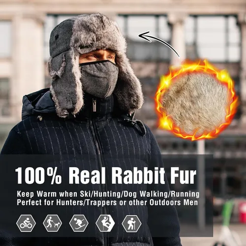 Vista 3 de Comhats Gran XL Trapper Trooper Caza Cálido Oído Solapa Rusia Ushanka Invierno Esquí Clima Frío Bombardero Sombreros para Hombres