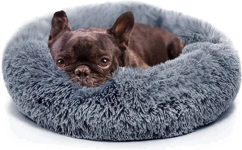 Vista 9 de Cama para perros pequeños, cama calmante para perros pequeños, antiansiedad, cama para cachorros, lavable a máquina, esponjosa, de lujo Verde militar