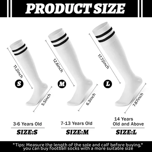 Vista 2 de Unittype 6 pares de calcetines de fútbol para niños pequeños de 3-67-1314 años más de edad, calcetines de fútbol a rayas