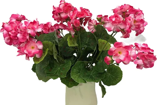 Vista 2 de Arbusto de geranio artificial, begonia, planta de seda falsa para macetas de exteriores, jardín, decoración del hogar (3, rosa)