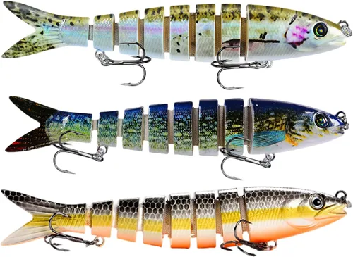 Vista 10 de Keenjorika Multi-Jointed Swimbaits, 3 Pack Slow-Sinking Segmented Fishing Lures with Rattle and Treble Hooks for Bass, Trout, Pike and Walleye
