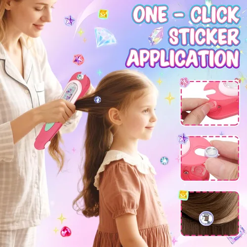 Vista 3 de Aooess Kit de Herramientas de Peinado con Gemas para el Cabello para Niñas: Estampador de Gemas para el Cabello, 24 Diamantes de Imitación