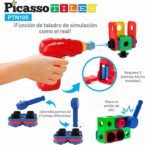 Vista 5 de PicassoTiles STEM - Juguetes de aprendizaje de 105 piezas, juego de bloques de construcción para niños, kit de ingeniería de construcción, bloques