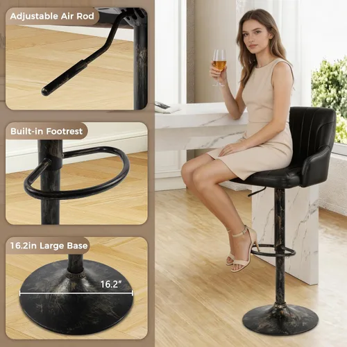 Vista 5 de LSSPAID Juego de 2 taburetes de bar, taburetes de bar giratorios de altura de mostrador ajustable con respaldo y brazos, sillas de bar