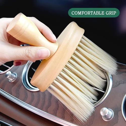 Vista 2 de Cepillo de limpieza ultra suave para el interior del automóvil, para quitar el polvo y limpiar profundamente, mango de madera, paquete de 2 A+B_2