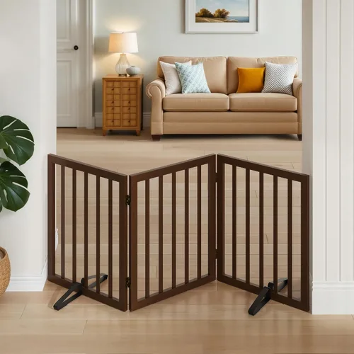 Vista 21 de Puerta plegable negra para mascotas de 18-55 pulgadas para escaleras y puertas, valla de puerta para cachorros
