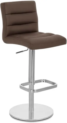 Vista 5 de ZURI Taburete de bar moderno de altura ajustable marrón exuberante con base plana redonda cepillada