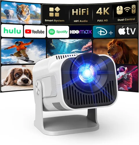 Vista 9 de Proyector 4K con WiFi y Bluetooth, mini proyector nativo de 1080P, portátil, enfoque automático y compatible con Keystone con TV Stick/Memory