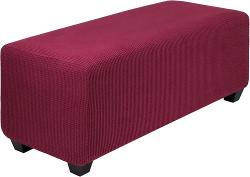 Vista 45 de PiccoCasa Funda otomana de alta elasticidad con parte inferior elástica, funda suave de tela jacquard a cuadros pequeños, funda rectangular