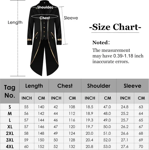 Vista 2 de AIEOE Chaquetas Steampunk para hombre, estilo gótico, para cosplay, manga larga, medievales, tallas XS-XXL