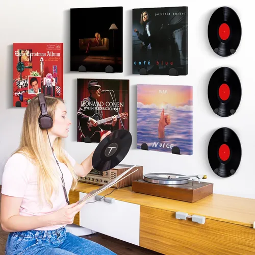 Vista 5 de XANGNIER Estante de exhibición de acero inoxidable para discos de vinilo, 12 unidades, soporte para discos de vinilo, cubierta de álbum, colgador