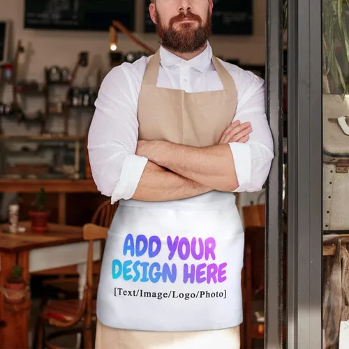 Vista 8 de AXKEUDO Delantal personalizado con bolsillos, delantales de cintura para camarera para cocinar en casa, restaurante, servir trabajo