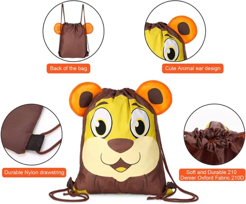 Vista 3 de 10 bolsas de regalo de fiesta de zoológico de safari de la selva, bolsas de regalo con cordón para las orejas y la cola de animales, bolsas
