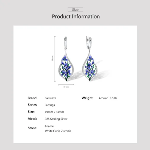 Vista 5 de Santuzza Aretes de plata de ley 925 con circonita cúbica esmaltada y libélula para mujer