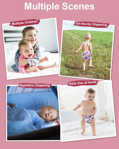 Vista 5 de babygoal - Juego de 6 fundas para pañales de tela con bolsa húmeda para pañales ajustables y predoblados con doble refuerzo, ajustables