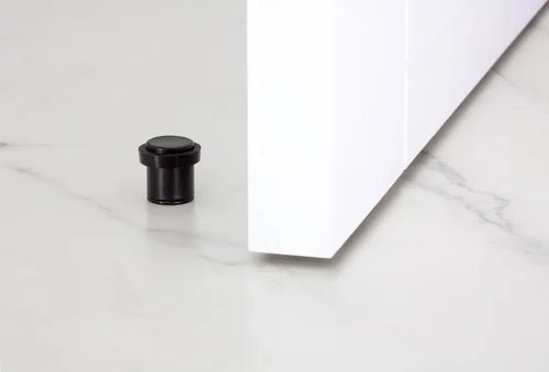 Vista 5 de Paquete de 2 topes de puerta EVI Tope de puerta de acero inoxidable negro – Cierre de tornillo – Protector de goma negro – Tope de puerta de 0.79
