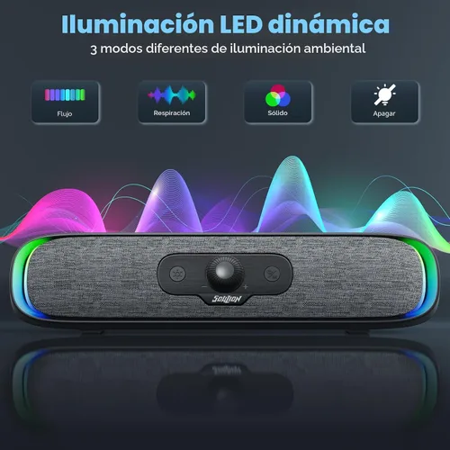 Vista 2 de SOULION R200 Altavoces Bluetooth para Computadora, Altavoces Compactos para PC, Altavoz de Escritorio USB C/USB Plug & Play con Luces LED Coloridas