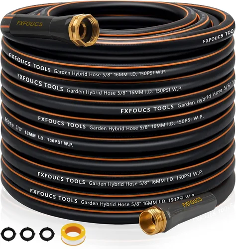 Vista 10 de Manguera de jardín resistente, manguera híbrida flexible y ligera de 5/8 pulgadas con presión de estallido de 600 PSI, mango giratorio y accesorios