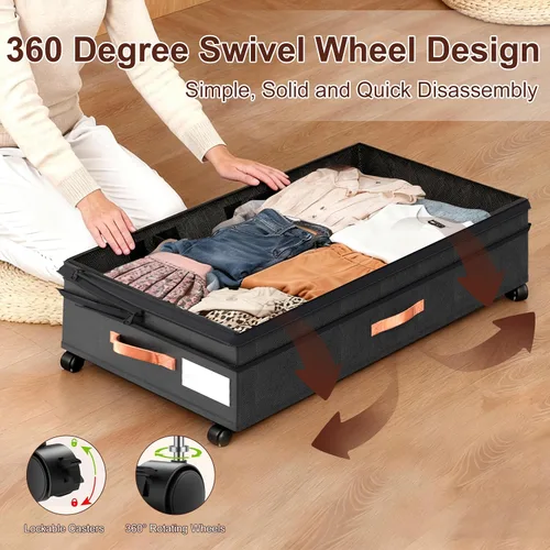 Vista 3 de Almacenamiento debajo de la cama con ruedas, paquete de 2 contenedores organizadores extragrandes de 70 litros con tapas, contenedor plegable