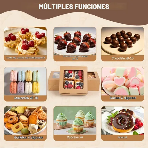 Vista 3 de TOMNK - 50 cajas para magdalenas con ventana, 6.3 x 6.3 x 3 pulgadas, cajas para magdalenas marrones Recipientes para cupcakes con calcomanías