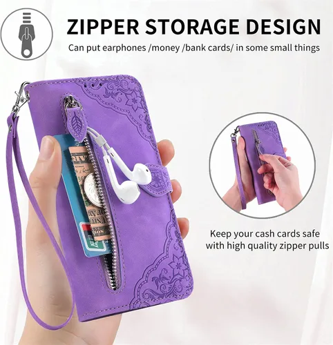 Vista 5 de Funda compatible con Xiaomi Poco X3 GT, cartera con cremallera, compatible con Redmi Note 10 Pro (China) 5G de piel sintética con cierre magnético