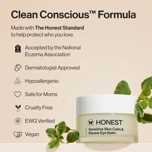 Vista 4 de Honest Beauty Sensitive Skin Calm Renew Bálsamo para ojos, hidratante, reafirmante, hipoalergénico, sin fragancia, vegano, 0.5 onzas