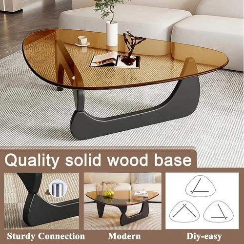 Vista 4 de Mesa de centro moderna de cristal, mesa de centro pequeña de mediados de siglo, mesa de centro para sala de estar, adecuada para dormitorio, sala