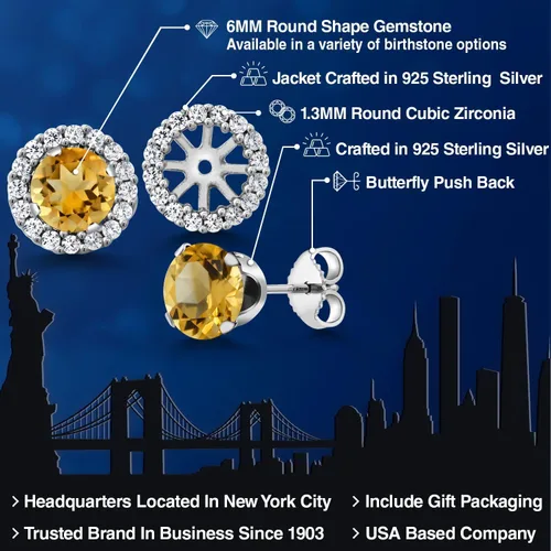 Vista 149 de Gem Stone King Aretes redondos de plata de ley 925 de 0.236 in con piedra natal extraíble para mujer