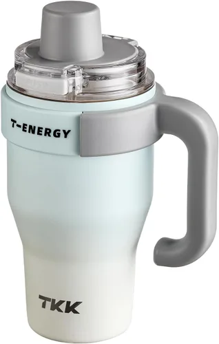 Vista 9 de TKK Vaso de 27 onzas con asa y popote, vaso aislado con revestimiento de cerámica, taza de viaje 100% a prueba de fugas para agua, té helado o café