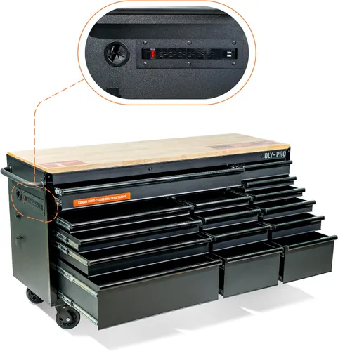 Vista 3 de Olympia Tools Caja de herramientas móvil resistente de 72 pulgadas, con banco de trabajo superior de madera maciza, baúl de herramientas con ruedas