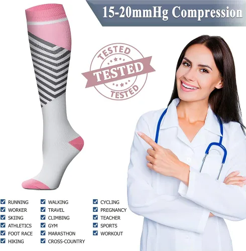 Vista 5 de QUXIANG - Calcetines de compresión de cobre para mujeres y hombres (8 pares), lo mejor para correr, ciclismo, atletismo, 15-20 mm Hg