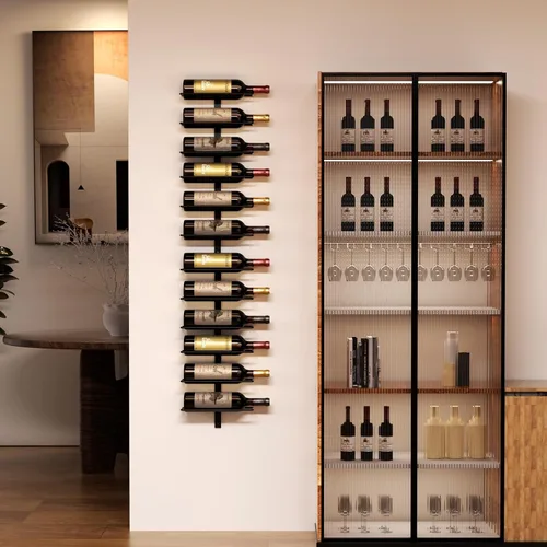 Vista 6 de Estante de vino montado en la pared, estantes de vino de pared de 12 Negro-12 Botellas