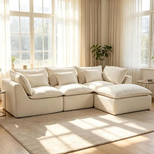 Vista 26 de Sofás seccionales de nube deshuesada de 110 pulgadas para sala de estar, sofá modular en forma de L con otomana, moderno y cómodo sofá nube con Negro
