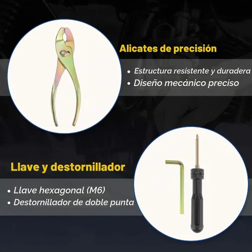 Vista 4 de Kit de herramientas de reparación de motocicleta de 8 piezas, alicates de bujía, llave hexagonal M6, destornillador de doble extremo, llave de doble