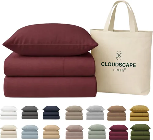 Vista 50 de Cloud Scape Linen - Juego de sábanas de 100% algodón egipcio, tamaño individual, juego de ropa de cama de lujo de 3 piezas, 400 hilos, calidad
