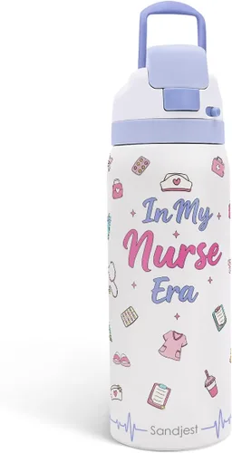 Vista 20 de Botella de agua aislada de acero inoxidable SANDJEST con pajita para deportes y viajes, la mejor tía de siempre, 946ml, regalos para mujeres, día