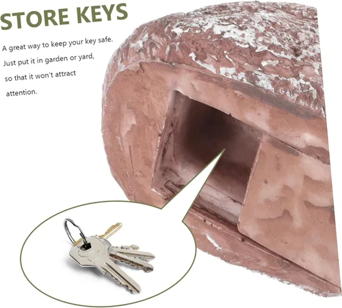 Vista 5 de Stone Key Hider - Diseño realista de roca para almacenamiento de llaves al aire libre para jardines y patios, material de resina confiable que