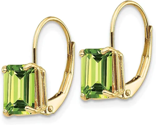 Vista 2 de Aretes de oro amarillo de 14 quilates de 0276 x 0197in de peridoto verde con palanca gota trasera joyería fina para mujer regalos para ella Cristal