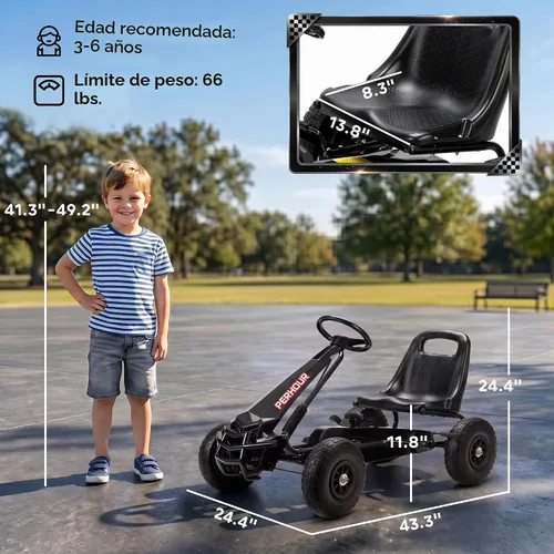 Vista 8 de Qaba Go Kart - Pedal de 4 ruedas para niños, asiento ajustable para niños Negro