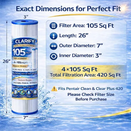 Vista 3 de CLARIFY El filtro de piscina CCP420 reemplaza Pentair Clean and Clear Plus 420, PCC105-PAK4, Ultral-A6, Unicel C-7471, R173576, Filbur FC-1977