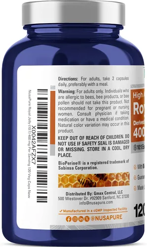 Vista 3 de Royal Jelly, sin OMG, sin lácteos, 400 mg, 120 cápsulas vegetales - 60