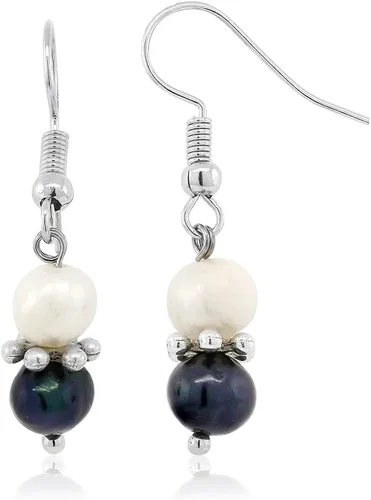 Vista 3 de Gem Stone King Juego de collar y aretes de perlas cultivadas de agua dulce multicolor de 7 a 0.315in, 18 pulgadas, Perla