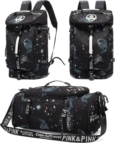 Vista 12 de Mochila de gimnasio de color sólido con compartimento para zapatos, bolsa para lucha libre, con 4 métodos de espalda impermeables para viajes