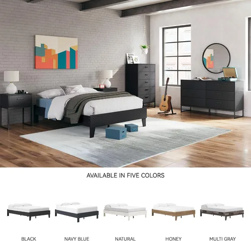 Vista 6 de Signature Design by Ashley Socalle - Cama plataforma matrimonial, color negro, minimalista sin cabecero, madera de ingeniería
